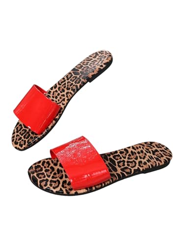 GORGLITTER Women's Leopard Cheetah Print Flat Sandals Open Toe Color Block Dressy Slip On Slides
