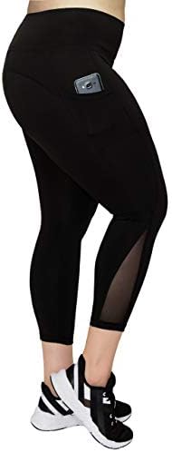 Women's Plus Size High Waist 7/8 Compression Workout Leggings with Pocket 27" Inseam (Capris_ Mesh, 3X)