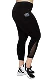 Women's Plus Size High Waist 7/8 Compression Workout Leggings with Pocket 27" Inseam (Capris_ Mesh,