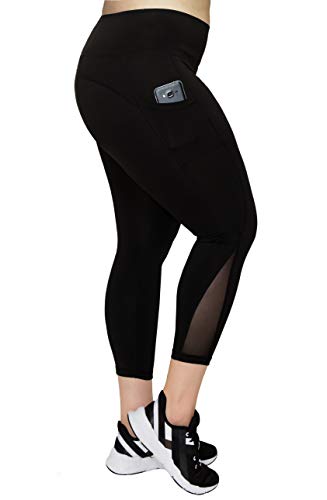 Women's Plus Size High Waist 7/8 Compression Workout Leggings With Pocket 27" Inseam (Capris_ Mesh, 3X) #TOP2