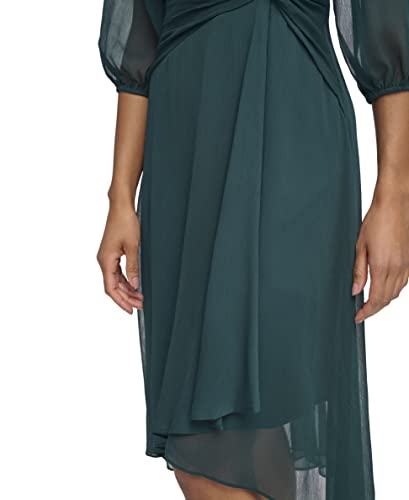 Image of DKNY Women's 3 /4 Balloon Sleeve Twist Front Chiffon Midi Dress