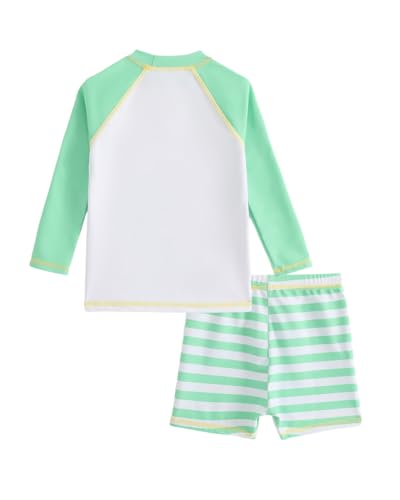 FishingDino UV Badebekleidung Junge Set Gr 86-116, Langarm Schwimmanzug Kleinkind UPF 50+, Zweiteilig Badeshirt UV Kinder mit Badeshorts Jungen Badeanzug Baby, Grüner Dino 3-4 Jahre/98