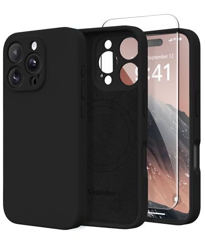 Image of Magnetic for iPhone 16 Pro Case, Compatible with MagSafe, [Full Camera Protection][Screen Protector] Silicone Shockproof Protective Phone Case for iPhone 16 Pro 6.3 inch, Black