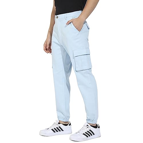 Image of CAHOOT Men's Cuffed Hem Cargo Trousers for Casual Wear | 6 Pockets | Regular Fit | Button Closure | Cotton Poly Cargo Pant Crafted with Comfort Fit for Everyday Wear