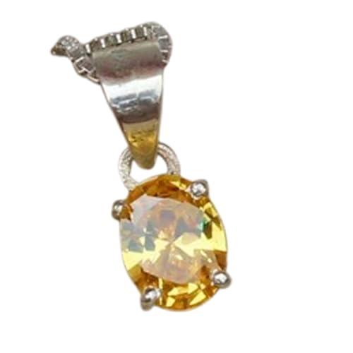 Collier saphir jaune en argent 925, pendentif ovale facetté avec chaîne 45 cm pour femme