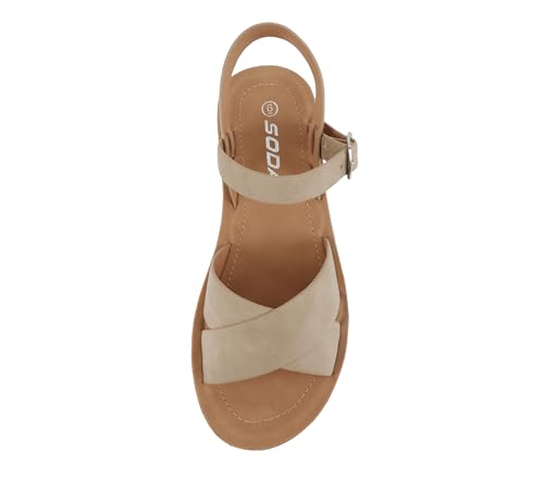 Image of Soda CHESTER ~ Women Flat Sandals Flatform Ankle Buckle Criss Cross Band Straps Sandals Shoes (Gold Raffia, 5.5)