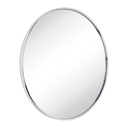 Image of TEHOME Round Chrome 30 inch, Polished Silver Circle Metal Frame Bathroom Round Mirror for for Vanity & Entrway