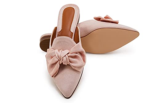 Rilista Mules For Women Flats Slip On Comfortable Bow Pointed Toe Womens Loafers Women's Flats For Women's Mules & Clogs Pink #TOP4