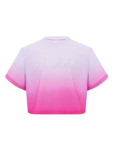 Girls Athletic Crop Tops Kids Running Tennis Yoga T-Shirts Workout Shiny Rhinestone Shirts3