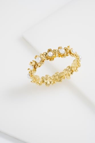 Ted Baker London Darell Daisy Pearl Bangle Bracelet for Women (Gold/Pearl)4