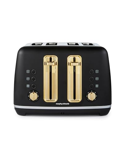 Morphy Richards Accents 4 Slice Toaster, Soft Gold Collection, Variable Browning, Removable Crumb Tray, Cord Storage, Non-slip, 2200W, Matte Black, 242047