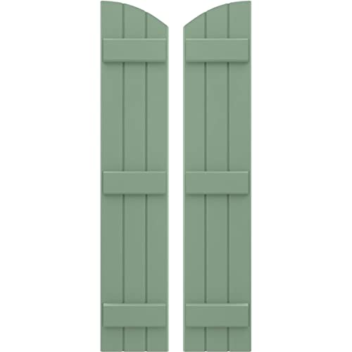 Ekena Millwork ARW401BE311X69TGH Americraft Three 3 Exterior Real Wood Joined Board-n-Batten Shutters w/Elliptical Top (Per Pair), 10 1/2"W x 69"H, Track Green