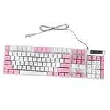 ANDRESLAD ゲーミングフルキーボード キー 有線バックライト 高耐久設計 オフィス兼用 ピンク ホワイト双色配色 夜間操作対応 給電