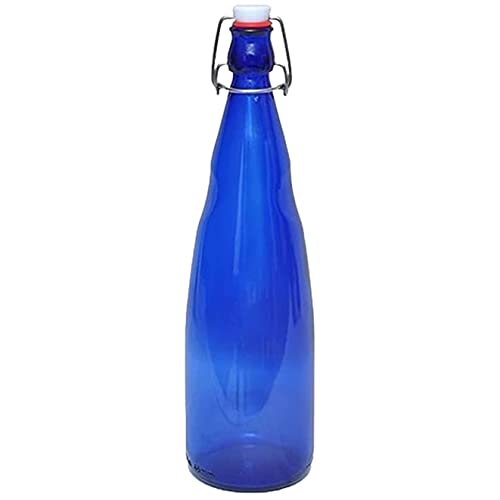 SAND DUNE Set of 1, 1000 ml Each OPT3 Blue Glass clip top cap water bottle with flip top cap, Leak-Proof for water, Juices - Reusable Travel Glass Drinking Fridge Bottles