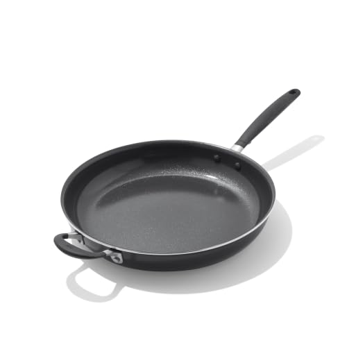 Image of OXO 14 inch Non-Stick Every Day Frying Pan with Helper Handle, PFAS-Free Ceramic Nonstick, BPA-Free Silicone Handle, Dishwasher & Oven Safe, Black