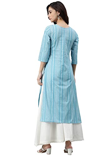 Image of Janasya Women's Cotton Striped Regular Kurta
