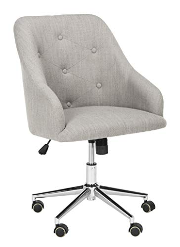 Safavieh Home Evelynn Grey Linen and Chrome Leg Tufted Swivel Office Chair - Image 3