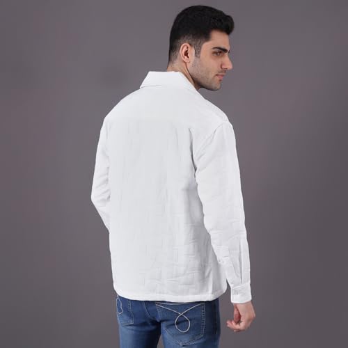 Image of Urban Scottish Men's Oversized Shacket, Cotton Jacquard, Long Sleeve Button Down Collared Shirt Jacket for Mens - Long Fit, Textured Fabric, Stylish Casual Outerwear