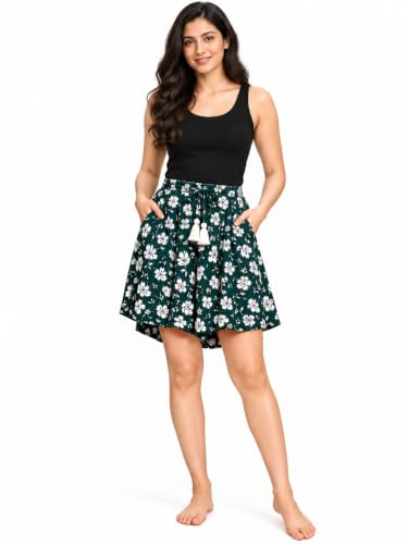 Image of B STORIES Women's Flared Shorts - Culottes with Pockets|Soft Viscose Lounge & Beach Wear|Mid-Rise Elastic Waistband|Casual Indo-Western Half Pants|Summer Resort & Everyday Wear for Women