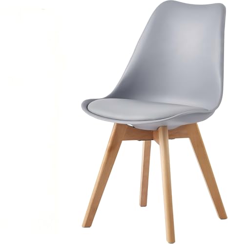 mcc direct Dining Chair with Wooden Legs and Soft Cushion Pad Stylish Retro Lounge Dining Office (Grey) - EVA - Image 4