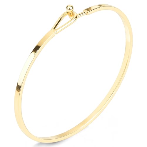 LUSTRIB Gold Bar Bracelets for Women, 2.42“ Thin Cuff Bangle Hook Bracelet Golds Cuff Bracelet Adjustable Golden Bracelets for Women Gold Plated Handmade Minimalist Jewelry