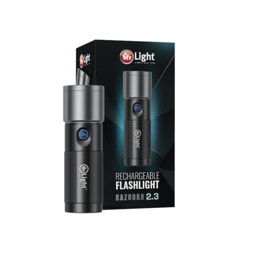 Image of MR Light Bazooka 2.3 - 1060 Lumens Rechargeable LED Flashlight, Zoomable, IPX5 Waterproof, 7500mAh Long Battery, Fast Type-C Charging, Durable Metal Build, Compact with Case