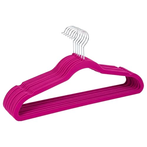Simplify 10 Super Slim Velvet Huggable Hangers in Fuchsia