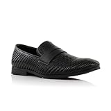 Ferro Aldo Men's Louie Woven Penny Loafers | Braided Slip-On Dress Shoes | MFA19702 | in Black Woven, Size 12