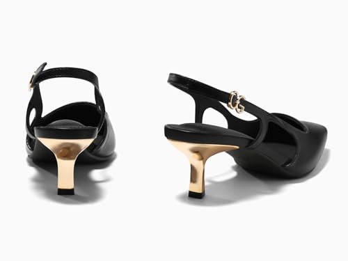 Image of Coutgo Womens Low Kitten Heels Slingback Pumps Closed Pointed Toe Buckle Party Work Dress Shoes