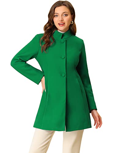Allegra K 2024 - Abrigo de invierno para mujer, con cuello tipo chal, cinturón, botonadura simple, Verde, Large