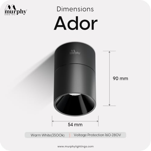 Image of Murphy Ador 6W LED Surface COB Spot Light | Warm White 3000K | 360 Rotatable & 90 Adjustable | Aluminium Body | Black Reflector | BIS Approved | 100 lm /W | 2 Year Warranty | Pack of 10