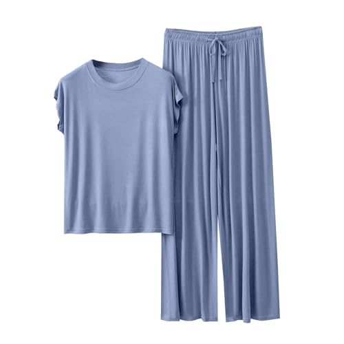 Loungewear set för damer kvinnor pyjamasset plus size kortärmad dam myskläder byxor pyjamas set kortärmad brud pyjamas nattkläder för kvinnor plus size pyjamas, Ljusblått, XL