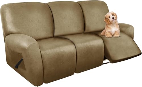 Image of molasofa Recliner Sofa Covers - 8 Pieces Stretch Leather Like Large Couch Covers for 3 Seats Reclining Slipcovers with Elastic Bottom (Mustard)