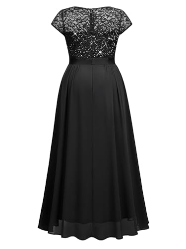 Image of Miusol Women's Plus Size Sequin Floral Lace V Neck Formal Gowns Evening Party Chiffon Maxi Dress