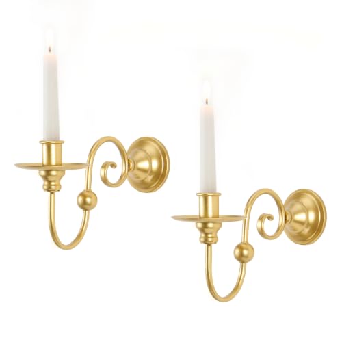 Gold Candle Sconces Set of 2-Iron Wall Sconces Pillar Candle Holder