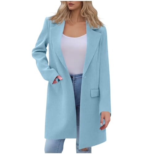 hlysgo Long Blazers for Women Business Casual Open Front Long Sleeve Suit Jacket Fall Notch Lapel Work Office Blazer Coat