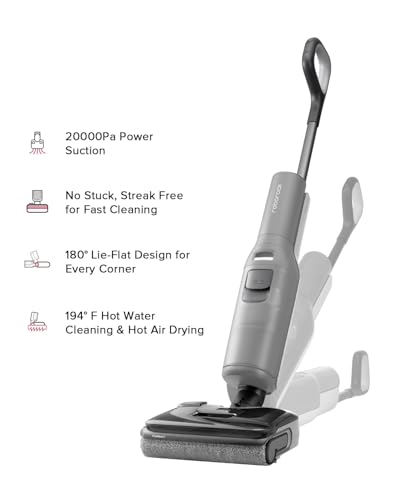 Image of roborock F25 Gray Wet Dry Vacuum Cleaner, Cordless Vacuum Mop All in One with 20000Pa, Zero-Tangle Wet Mop Cleaner for Hard Floor, 180 Lie Flat, 194F Hot Air Flash Drying & Self Cleaning
