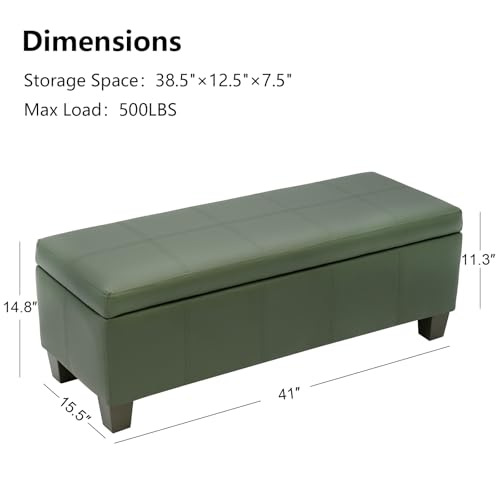 Image of 41 inch Storage Ottoman, Storage Bench with Safety Hinge, Upholstered Synthetic Leather Ottoman Bench for Bedroom, Living Room, Entryway, Hallway, Foot Rest, Support 500lbs