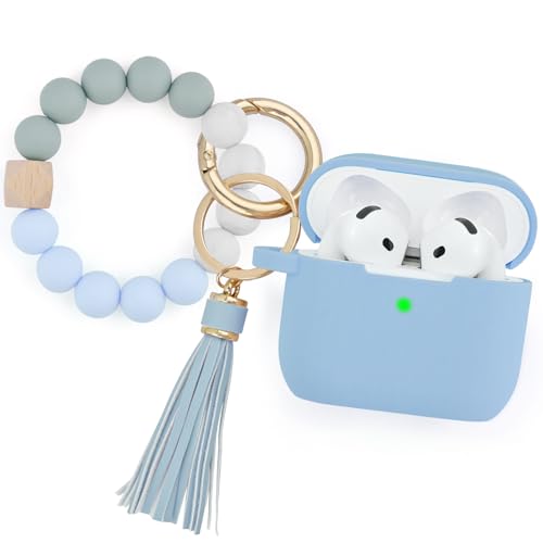 Image of Filoto Compatible with AirPods 4 Case - Soft Silicone Cover with Bracelet Lanyard and Keychain, Shockproof and Scratch-Resistant, Cute Design for AirPods 4th Generation(Gray Blue)