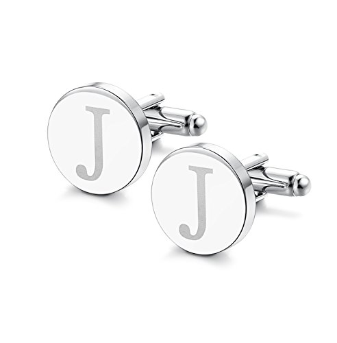 ORAZIO Mens Classic Engraved Initial Cufflinks Alphabet Letter Cufflinks Formal Kit Business Wedding Shirts J