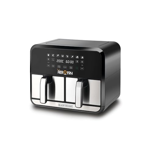 Black & Decker Digital Dual Zone Air Fryer 1700W 4L+4L Capacity With Rapid Hot Air Circulation For Frying, Grilling, Broiling, Roasting, and Baking DZAF1700-B5 2 Year Warranty