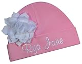 Personalized Embroidered Baby Girl Hat with Lotus Flower Your Custom Name (Pink Hat/White Flower)