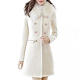 Cardigo Women Winter Warm Outerwear Wool Lapel Trench Parka Coat Jacket Overcoat White