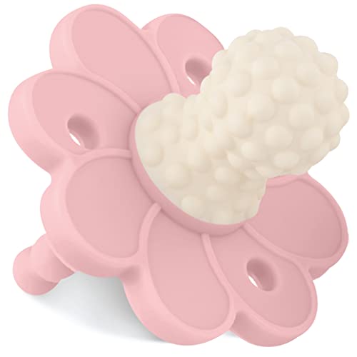 Image of Soothipop Silicone Pacifier Teething Toys for Babies 0-6 Months 12, 18 Months - Pacifier Shaped Baby Teether, Soft Teething Pacifiers for Babies Baby Teething Relief Flower (Rose Pink)