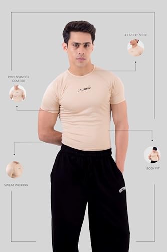 Image of COITONIC Men's Half Sleeve Compression T-Shirt - Athletic Base Layer for Gym, Sports & Fitness Training