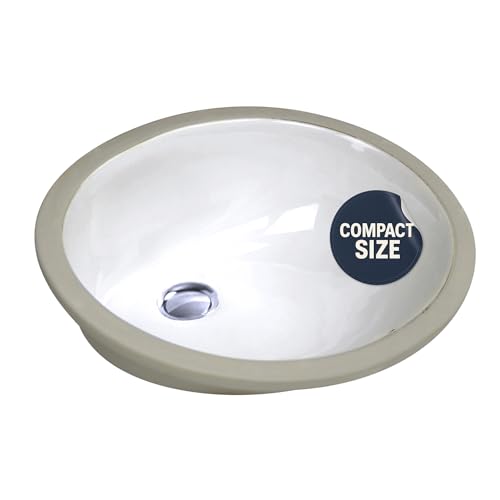 Nantucket Sinks UM-15x12-W Oval Ceramic Sink – 17.12" Undermount Bathroom Sink for Bath Vanity, Small White 15" x 12" Interior Bowl, High-Gloss Vitreous China, Scratch & Stain Resistant – Great Point
