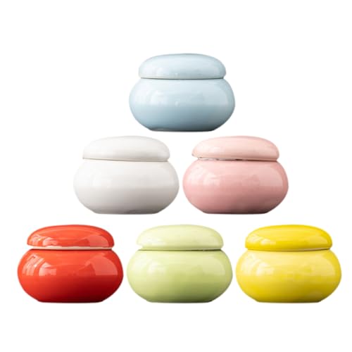 SAFIGLE Mini Tarros de Cerámica para Cosméticos 6 Piezas Frascos Pequeños Rellenable Tapa para Crema Facial y Bálsamo Labial Envases Portátiles para Viaje y Cuidado Piel