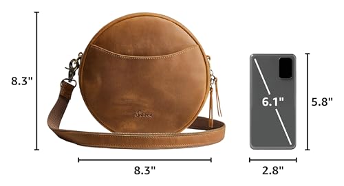Image of S-ZONE Leather Crossbody Bags for Women Circle Shoulder Round Purse Travel