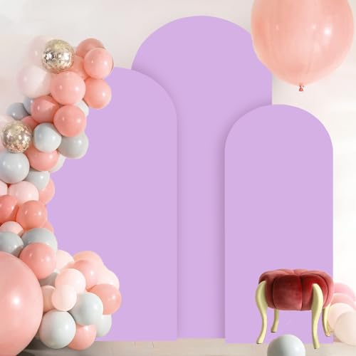 Image of FOTSHARER Wedding Arch Cover Lavender Arch Covers Stretchy Backdrop Set of 3 Spandex Fitted Arch Backdrop Cover for Arch Stand 4FT 5FT 6FT Arch Cover Panels for Gender Reveal Balloon Party Decorations