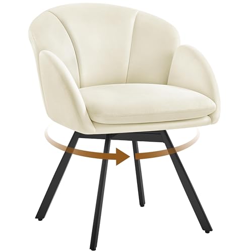 Yaheetech Silla Oficina Giratoria 360 , Sillón Escritorio En Forma De Flor, Silla De Maquillaje Chenilla Para Sala De Estar, Dormitorio Y Estudio, Color Beige